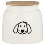 Canister for dog food white w/dog motif and wooden cover 2.2 ltr