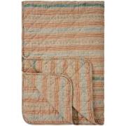 Quilt sandfarvet m/orange, grønt og blåt stribemønster