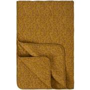 Quilt mustard m/grønne, grå og brune blomsterranker