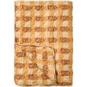 Quilt m/orange, rødt og grønt blokmønster