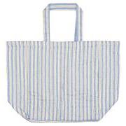 Bag quilted blue w/white and brown stripes
