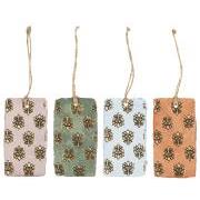 To/From tag 4 asstd colours w/gold coloured block pattern w/jute string
