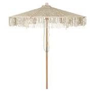 Parasol natural coloured crocheted w/fringes and wooden pole