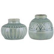 Vase 2 asstd designs Lea uneven glaze light blue crackled surface