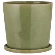 Pot glazed w/saucer Saga green