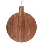 Cutting board round w/handle w/leather string oiled acacia wood