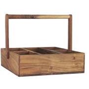 Box w/5 rooms and movable handle oiled acacia wood
