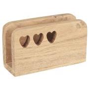 Napkin holder w/carved hearts acacia wood