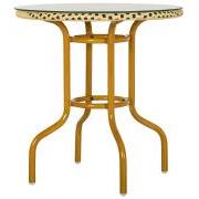Bistrobord creme/sort polyflet, metalstel og glasplade. Emballage er ikke webshop egnet