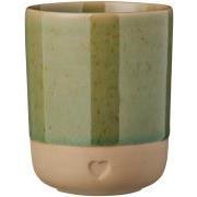 Krus u/hank Heart mat brunt ler m/olivengrøn kant 190 ml