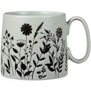 Krus m/hank støvblå m/sorte blomstersilhuetter 300 ml