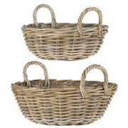 Basket set of 2 low round w/handles rattan