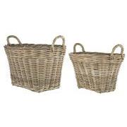 Basket set of 2 oval w/handles rattan