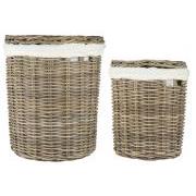 Laundry basket set of 2 w/lid and fabric lining rattan