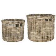 Basket set of 2 w/grasps in each side rattan