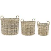 Basket set of 3 rattan w/plastic inside round w/2 handles