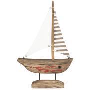Ship w/white and striped sail and red hull Nautico