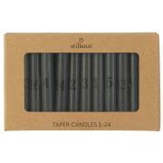 Taper candles 1-24 dark grey w/black numbers