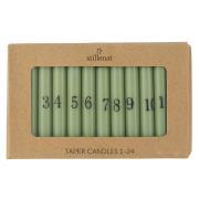 Taper candles 1-24 dusty green w/black numbers