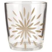 Candle holder glass f/tealight w/engraved star