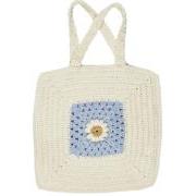 Crochet bag butter cream and blue w/flower in the middle