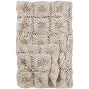 Plaid hæklet creme m/naturfarvede blomster