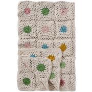 Plaid hæklet creme m/multifarvede blomster