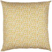 Cushion cover yellow and blue flowers, green leaves