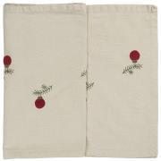 Table runner Tradition w/Christmas ornaments on spruce twigs linen colour