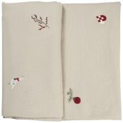 Table cloth Tradition oblong w/embroidered Christmas motifs linen coloured