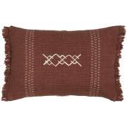 Cushion cover Safi rust w/embroidery and fringes at the ends, backside is unbleached canvas