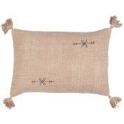 Cushion cover Sada light pink w/embroidery and tassels, backside is unbleached canvas