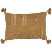 Cushion cover Sada cognac w/embroidery and tassels, backside is unbleached canvas