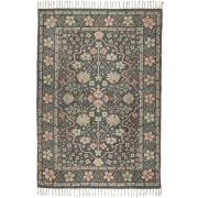 Rug black w/rose and light green flowers handwoven