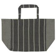 Bag reversible black w/white stripes and pattern linen colour inside