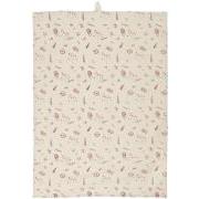 Tea towel Merle natural w/red pattern and text