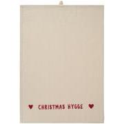 Viskestykke Christmas Hygge natur m/rødt print
