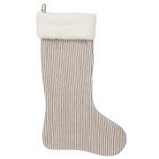 Christmas stocking brown/white stripes w/white artificial fur trim