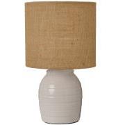 Bordlampe m/hvid keramikfod, naturfarvet juteskærm, transparent ledning L:150 cm Aura