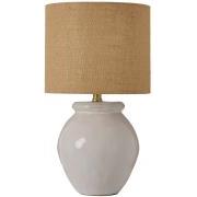 Bordlampe m/hvid keramikfod, naturfarvet juteskærm, transparent ledning L:150 cm Aura