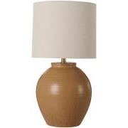 Bordlampe m/brun keramikfod, hørfarvet skærm, transparent ledning L:150 cm Aura