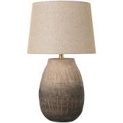 Bordlampe m/brun trælignende keramikfod, hørfarvet skærm, transparent ledning L:150 cm Aura