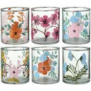 Stage t/fyrfadslys 6 ass smal m/håndmalede blomster