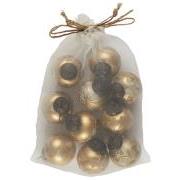 Bag w/10 Christmas ornaments 5 asstd mini white/ brass look w/gold coloured engraving 2 pcs of each