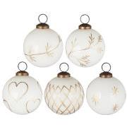 Christmas ornament 5 asstd large white w/gold coloured engraving