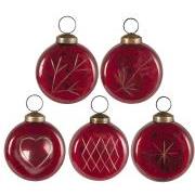 Christmas ornament 5 asstd flat red w/gold coloured engraving