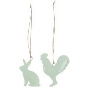 Bunny/rooster for hanging w/jute string 2 asstd Green Tea