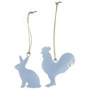 Bunny/rooster for hanging w/jute string 2 asstd light blue