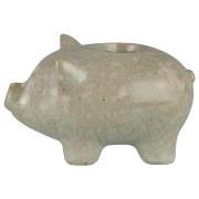 Candle holder f/dinner candle pig green/natural dappled