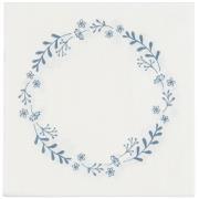 Napkin w/dusty blue flower wreath 50 pcs per pack